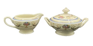 Czech Schlaggenwald La Boheme Porcelain Pink Blue Gold Floral Creamer & Sugar - Picture 1 of 17