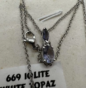 Colgante y cadena STS de platino sobre iolita de ley y topacio blanco - Imagen 1 de 3