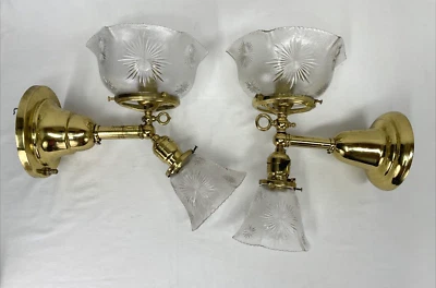 2 REWIRED Antique Wall Sconces Victorian Arts & Crafts Deco Brass, Converted Gas - Image 1 of 4