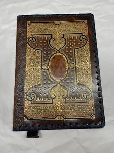 Vintage Made in Italy Leather 22KT Gold Embossed Book Cover - Picture 1 of 13