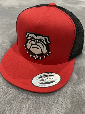 GEORGIA BULLDOGS EMBROIDERED UGA DAWG MASCOT LOGO PATCH HAT CAP RED & BLACK SNAP Cover