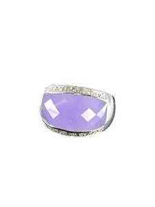 .925 Sterling Silver Lavender Natural Jade RING with CZ Stones - Picture 1 of 5