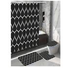 4pcs Home Decor Geo Pattern Dark Grey-Charcoal/White Polyester Bathroom Set 