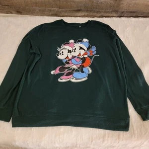 Vintage Mickey Minnie Eislaufen Schnee Weihnachten grün Fleece Sweatshirt Gr. XL - Bild 1 von 7