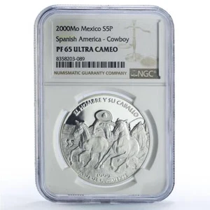 Mexico 5 pesos Paso Muerte Man Horse Ibero-American PF65 NGC silver coin 2000 - Picture 1 of 2