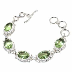 Green Amethyst Gemstone Handmade 925 Sterling Silver Jewelry Bracelet Sz 7-8"
