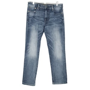 American Eagle Mens Extreme Flex 4 Jeans Slim Straight 33X30 Blue Whiskers - Picture 1 of 4