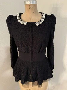 Soma London Black Lace Peplum Jacket Beaded Pearl Crystals Size Medium - Bild 1 von 8