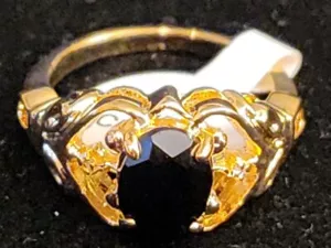 Anello da donna originale onice nero diamante placcato oro taglia 6 NUOVO - Foto 1 di 6