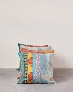 Vintage Cotton Kantha Cushion Cover Lot of 5 Pillow Case Handmade Indian Throw - Picture 1 of 4