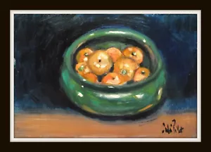 Tangerines in Green Bowl : Original Impressionist Oil Painting by Andre Pallat - Picture 1 of 5