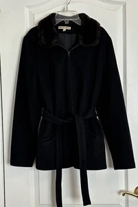 VINTAGE JASON KOLE LADIES SZ 12 BLACK WOOL JACKET W FUR COLLAR FRONT POCKETS - Picture 1 of 10