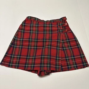 Dennis Skort Junior J5 Red Plaid Elastic Waist Made In USA Pocket - Picture 1 of 15