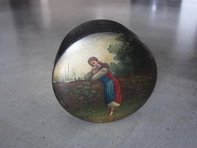 Alte russische Lackdose, Pappmaché, Tabatiere, wohl um 1900, handbemalt - Bild 1 von 4
