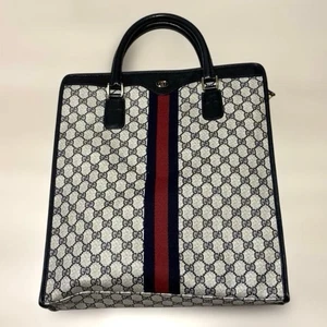 Gucci borsa tote bag grande vintage blu navy GG Supreme - Foto 1 di 11