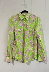 Lilly Pulitzer NEU Vintage Large Resort Fit limettengrün rosa Blumen Bluse Top - Bild 1 von 7