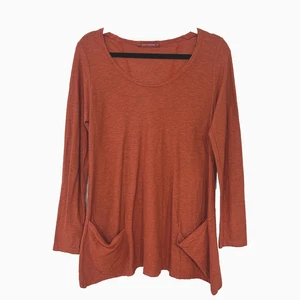 Cut Loose Linen Cotton Tunic Top Small Rust Pocket Lagenlook Minimalist Natural - Picture 1 of 6