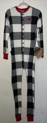 Lazy One Pajamas Women XS Red Black Check Flapjack Tailgate Long John NEW - Image 1 of 4