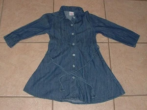 Girls Sz XS 4/5 Blue Denim Button Up Long Sleeve Belted Dress Front Pockets - Picture 1 of 2