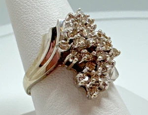 Vintage 10K Weißgold funkelnder Diamant Cocktail Cluster Ring Größe 9,5 EJ 5,1 g - Bild 1 von 14