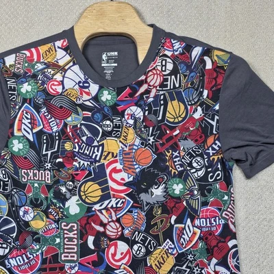 UNK NBA T-Shirt Mens XL Gray All Over Print Basketball Team Logo Mania Sleepwear - Image 1 of 4