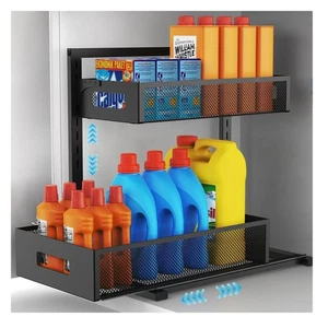 Heavy-Duty 2-Tier Pull-Out Cabinet Organizer for Kitchen & Bathroom Storage - Picture 1 of 9