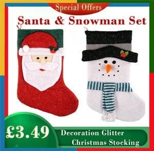 Festive Santa & Snowman Glitter Stocking Set Christmas Decorations 2 Pack 44cm - Picture 1 of 4