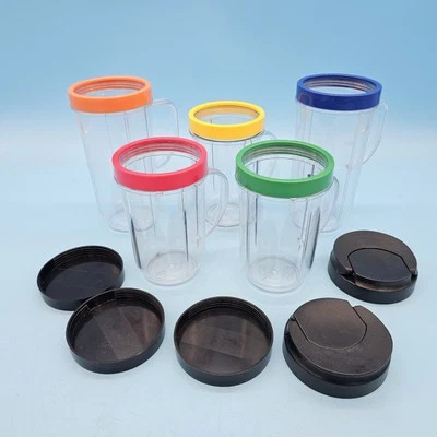 Magic Bullet Replacement 5 cups with colored rings, 3 Lids, 2 Sip Spouts - Image 1 of 4