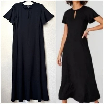 Maxi Vestido J. Jill Suave Elástico Tejido Manga Acampanada Pull Over Negro Slouchy 2X Foto 1 de 4