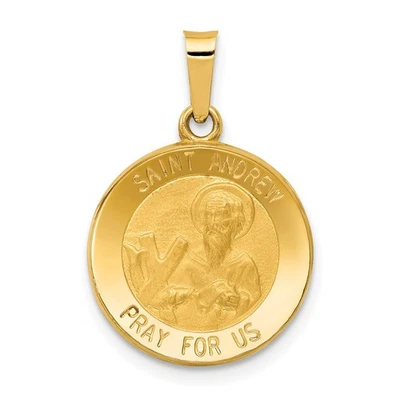14k Polished and Satin Hollow St. Andrew Medal Pendant 23 X 15.5MM 0.88gm - Image 1 of 4