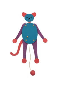 VINTAGE 1990 HOLZ LEKA KATTEN HAMPELHEBER KATZE ZUGSCHNUR PUPPE 17,5 ZOLL - Bild 1 von 6