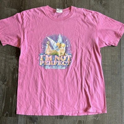 Vintage Disney Store Tinkerbell I'm Not Perfect But Im Close Print T Shirt XL - Image 1 of 4