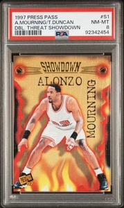 1997 Press Pass Double Threat Showdown Alonzo Mourning Tim Duncan RC #S1 PSA 8 - Picture 1 of 2