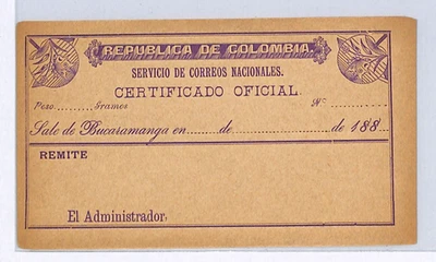 COLOMBIA *BUCARAMANGA* Carta Asegurada Sello CUBIERTA 1888 Papelería Sin Usar WX87 Foto 1 de 4