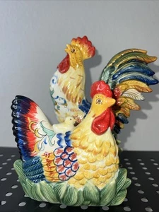 FITZ AND FLOYD Ricamo Hahn Henne mit Küken Serviettenhalter Bauernhof bunt lebendig - Bild 1 von 9