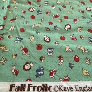 Vintage Fabric Fall Frolic Kaye England Whimsical Vintage Retro Green 1/2 yd - Picture 1 of 4