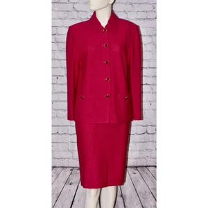 ST. JOHN KNIT Rosa Fucsia Manga Larga Chaqueta Falda CONJUNTO Talla 10 Nuevo Con Etiquetas - Imagen 1 de 7