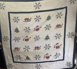 Hermoso edredón de Navidad de muñeco de nieve completo/reina hecho a mano con fundas de almohada a juego - Imagen 1 de 4