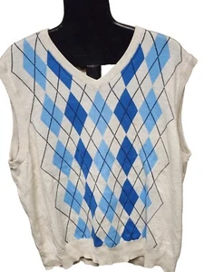 Saddlebred Men's Size 2XLT Cream And Blue Herringbone Sweater Vest New with Tags - Picture 1 of 5