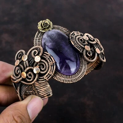 Estrella Amatista Piedra Hermana Étnica Alambre Envuelto Flor Moda Brazalete Joyería Cobre Foto 1 de 4