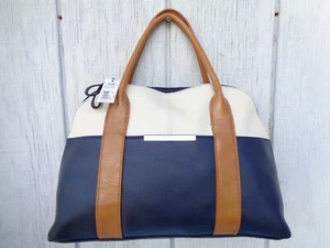 GEORGE Leather Faux Dark Blue Brown Handbag Purse Shoulder Bag Large - Picture 1 of 10