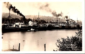 Ships in Coos Bay Marshfield Oregon RPPC - Picture 1 of 2