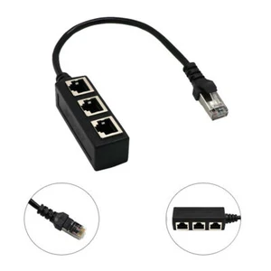 Splitter Ethernet RJ45 Cable Adapter 1 Male To 2/3 Female Port LAN Network Black - Picture 1 of 12