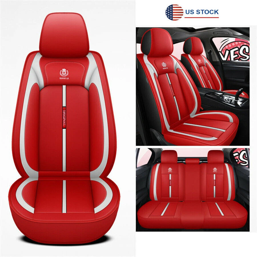 Deluxe Wear resistant Leather 5-Seat Car Seat Covers Front Rear Cushion Full Set - Image 1 of 4