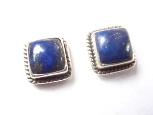 Lapis Lazuli Square 925 Sterling Silver Stud Earrings with Rope Style Accents - Picture 1 of 4