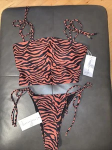 BNWT LADIES WAREHOUSE ABSTRACT ANIMAL TIE SHOULDER & BOTTOM BIKINI UK 10.RRP £35 - Picture 1 of 7