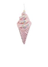 Holiday Time Glitter Pink Ice Cream Cone Christmas Ornament 9” New Ships Today!