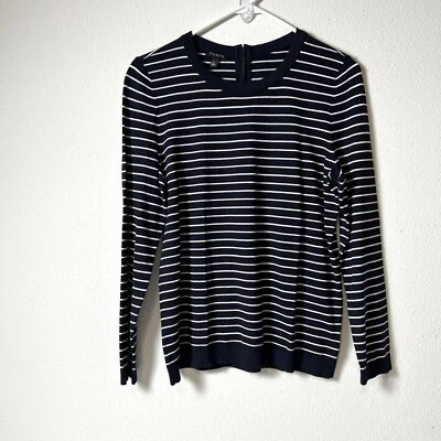 Talbots Sweater Womens Size M Navy White Pink Striped Back Zip Long Sleeves - Image 1 of 4