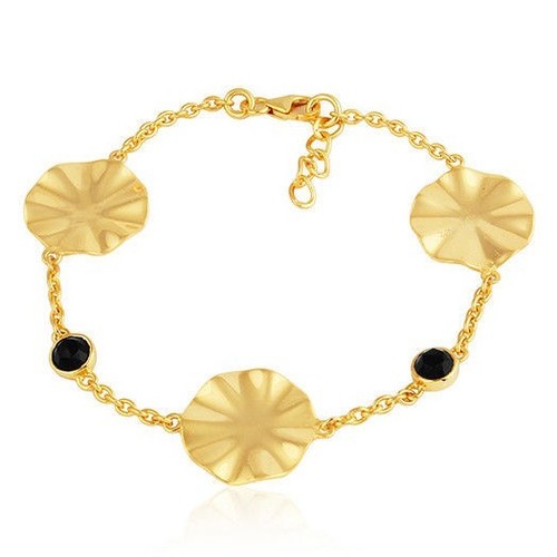 VALENTINO Bracciale Donna Nero Onice Gemma Disco Ondulato Designer Catena Placcato Oro