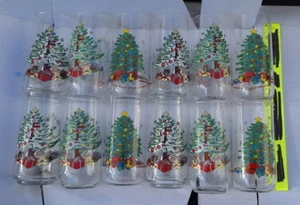 Lot of 12 Glass Vintage Luminarc NOEL Christmas Tree Drinking Cups Holiday 6" T - Picture 1 of 6